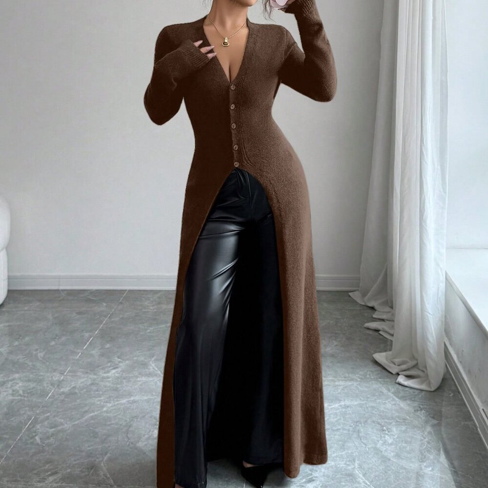 Coffee Brown Women's Elegant Casual Cardigan